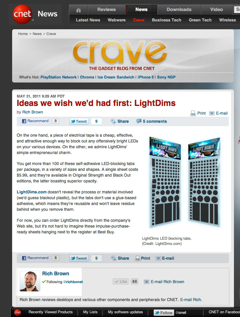Cnet news review of LightDims
